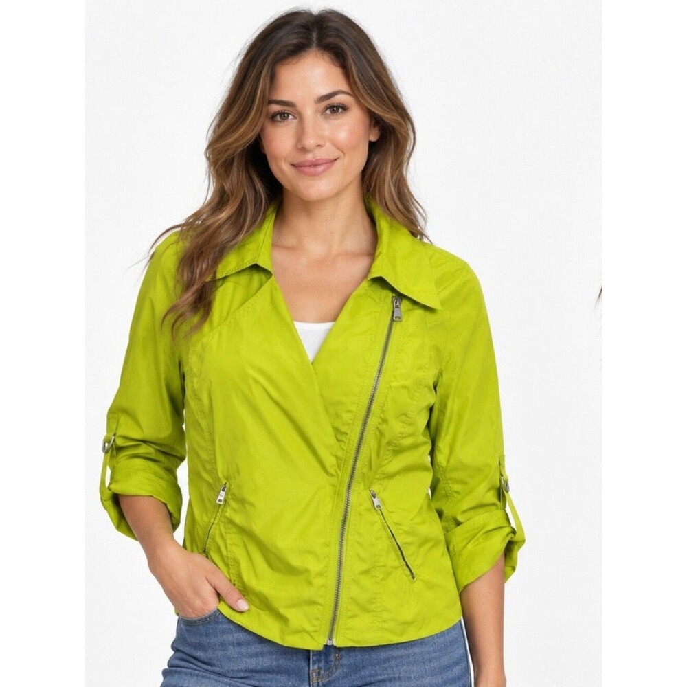 EUC Ellen Tracy women's lime green windbreaker athletic athleisure jacket, M